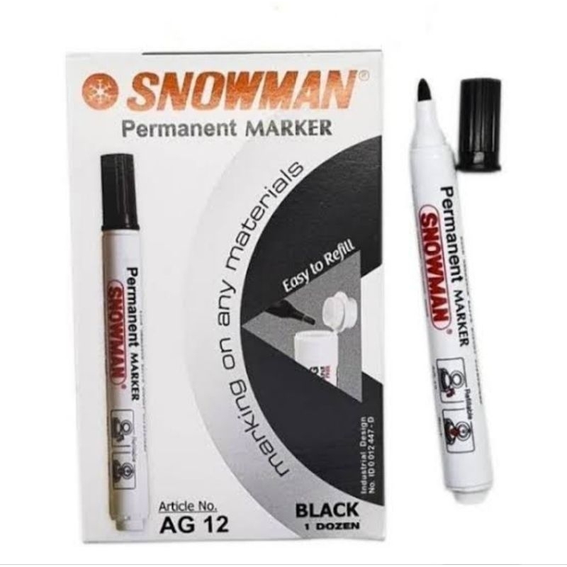 

SPIDOL SNOWMAN PERMANENT MARKER AG12 GARANSI ORI 100% / 1PACK ISI 12PCS