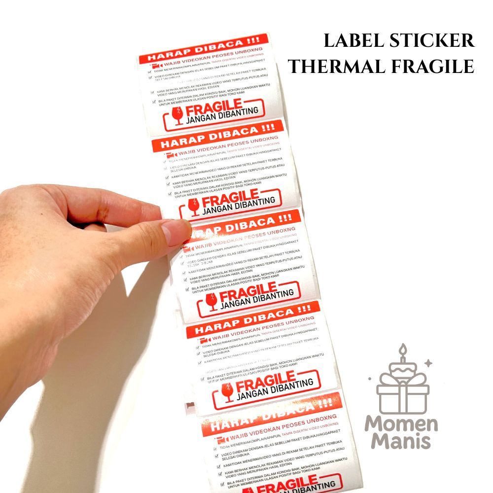 

(REAL PICTURE) (COD) TERMURAH Label Sticker Thermal Fragile 70x50 Wajib Video Unboxing Stiker