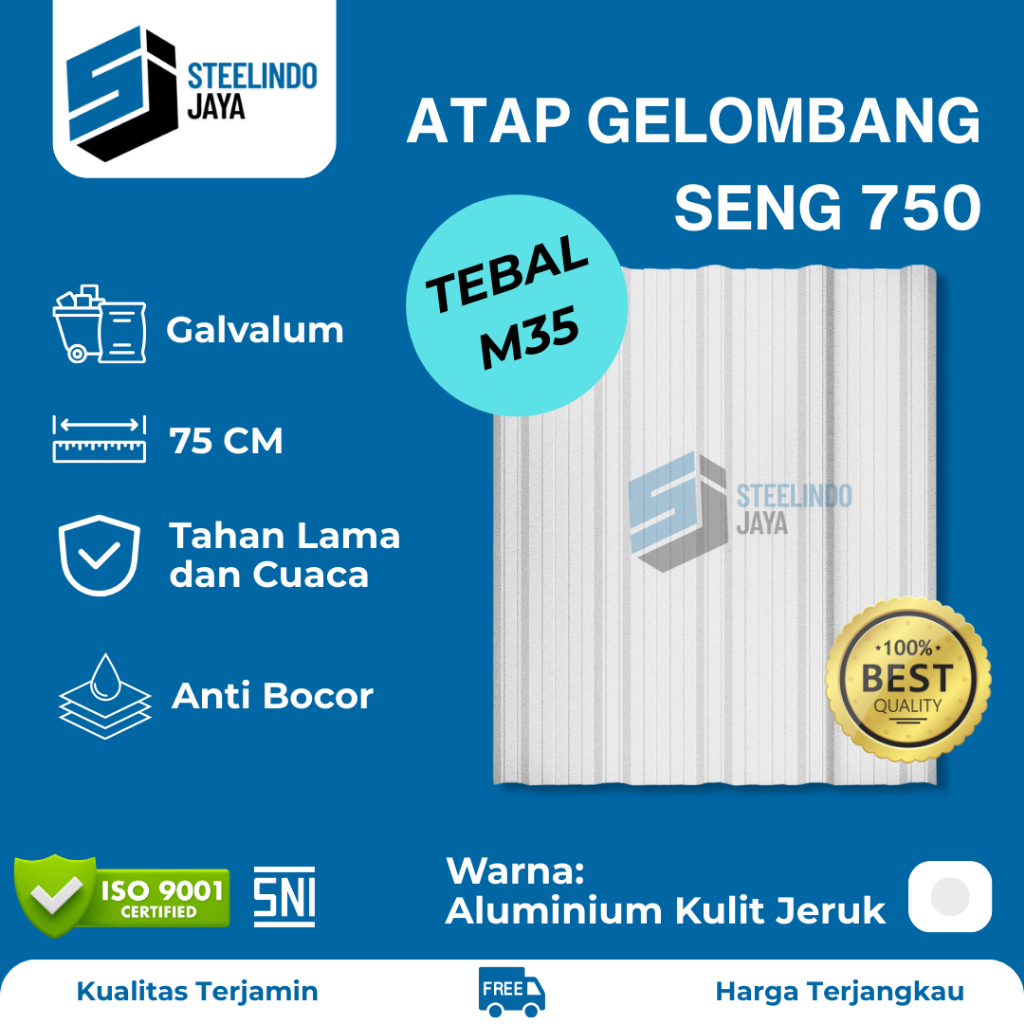 Atap Seng Galvalum Aluminium Tekstur Lebar 750mm Tebal 0,35mm (M035) Panjang 1 - 6 Meter