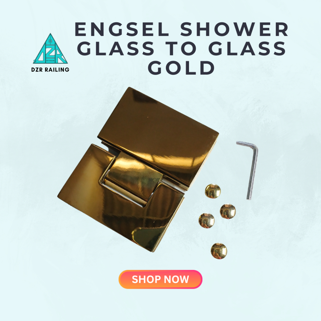 ENGSEL UNTUK PINTU KACA SHOWER / PINTU KACA KAMAR MANDI (ENGSEL SHOWER GLASS TO GLASS 180° GOLD