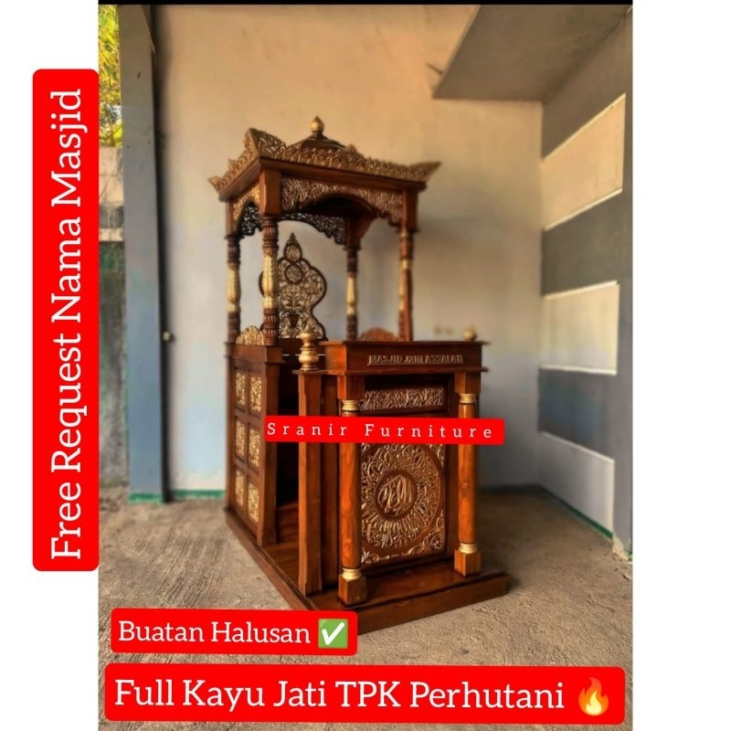 Mimbar Masjid Full Kayu Jati SOLID TPK Perhutani Mimbar Masjid Ukiran Jepara Mimbar Pidato Jati