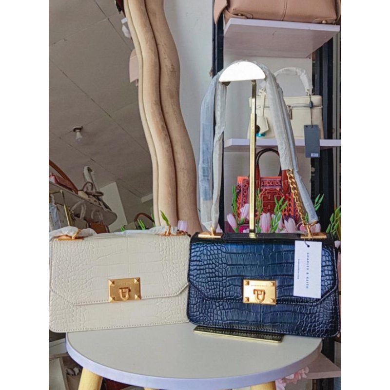 tas wanita selempang Croco Chain sling bag rantai CK