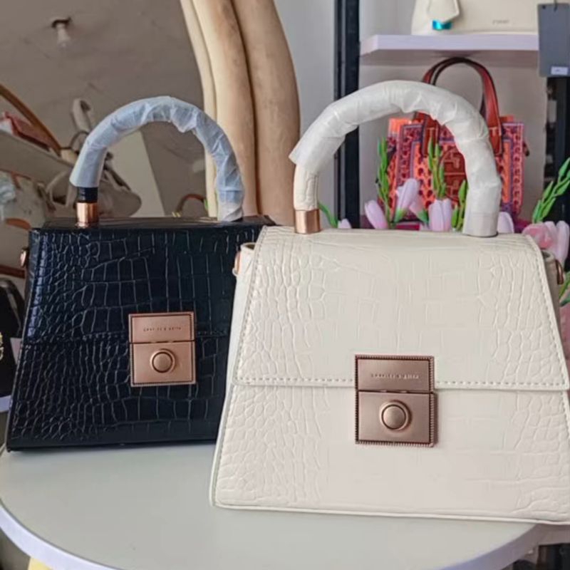 tas wanita elegan motif croco top handle bag CK