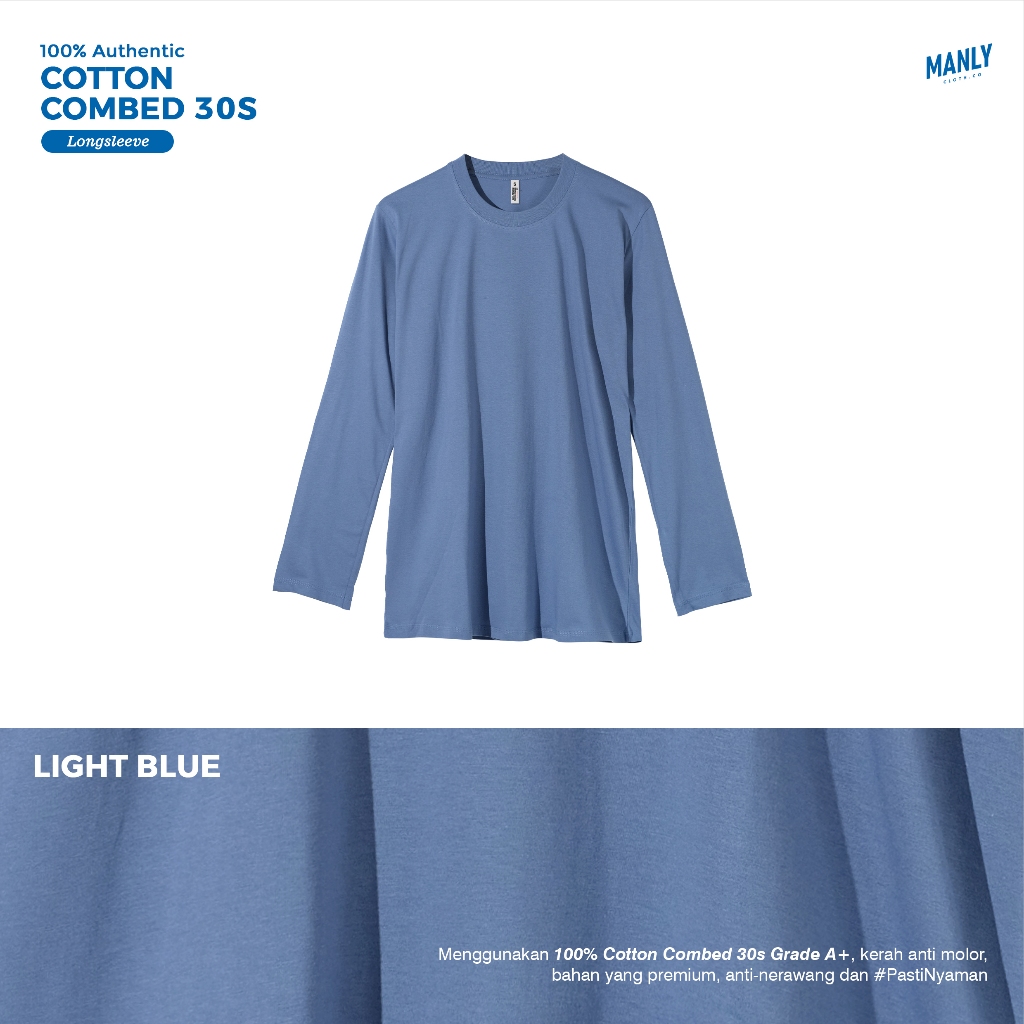 PREMIUM KAOS POLOS ASLI COTTON COMBED 30S - LENGAN PANJANG PRIA - Light Blue