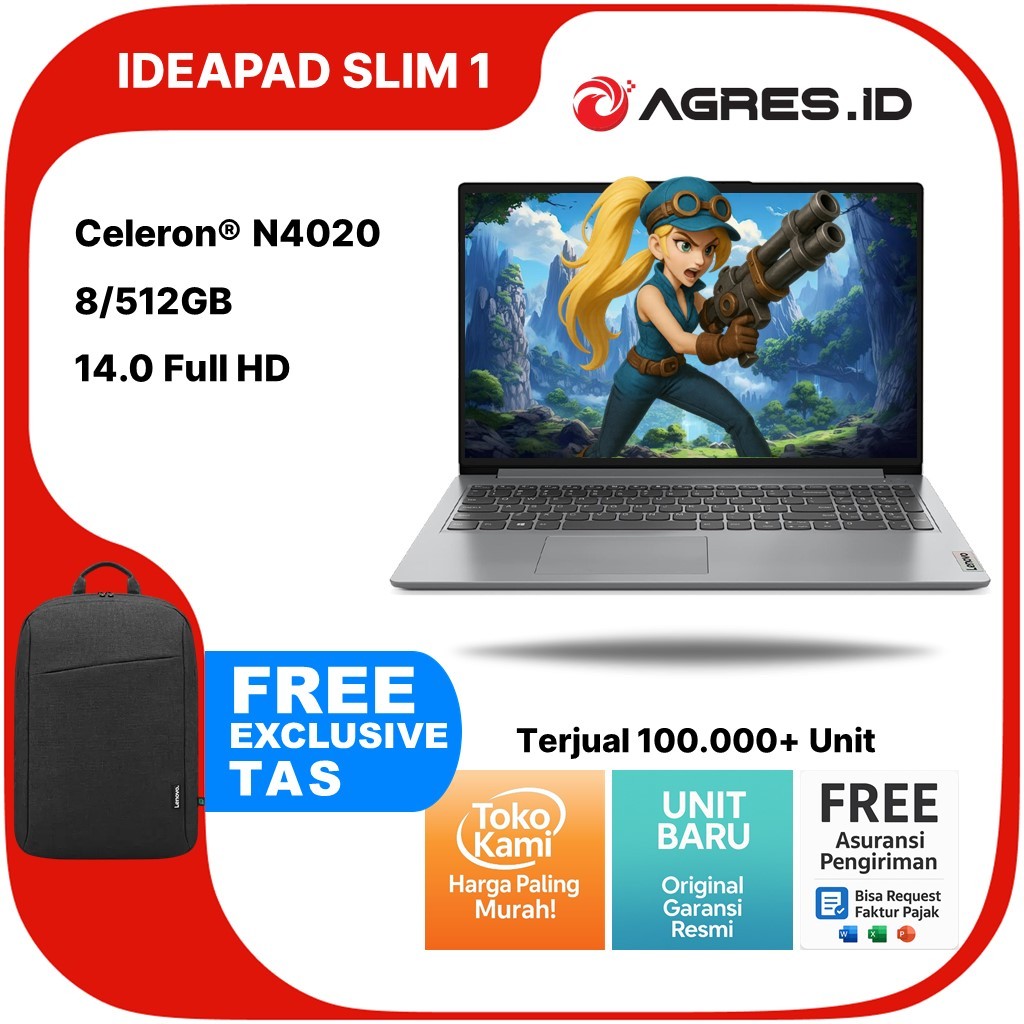 LENOVO IDEAPAD SLIM 1 14 N4020 8GB 512GB W11+OHS 14.0 2Y PREM GRY -8BID
