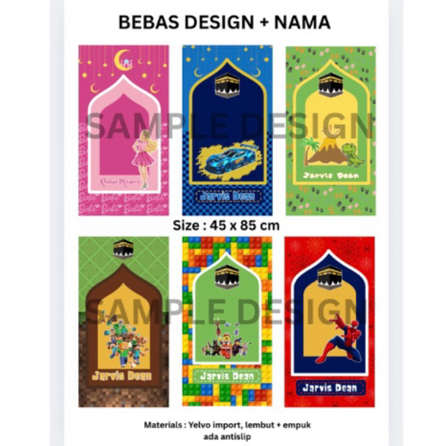 SAJADAH KARAKTER ANAK / SAJADAH PRINTING ANAK / SAJADAH CUSTOM NAMA / MY MELODY KUROMI CINAMOROLL BA