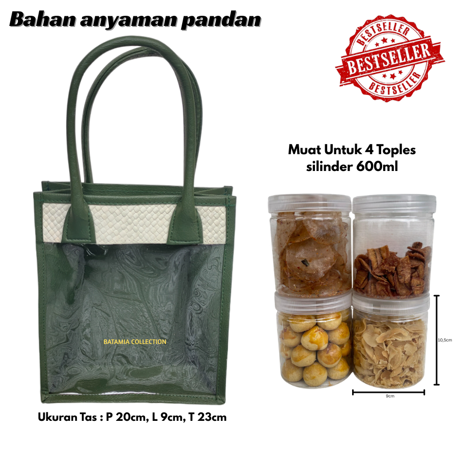 Tas Mika Anyaman (Hijau Army) Untuk Isi 4 Toples Tas Parcel Mika Transparan