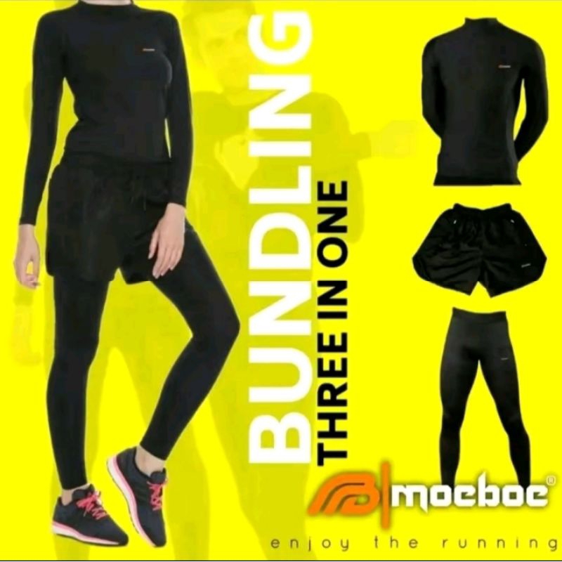 PROMO FULSEAT PAKAIAN OLAHRAGA RUNING LEGING MANSET BASELAYER HITAM Uniseks Wanita Pria Baju Celana 