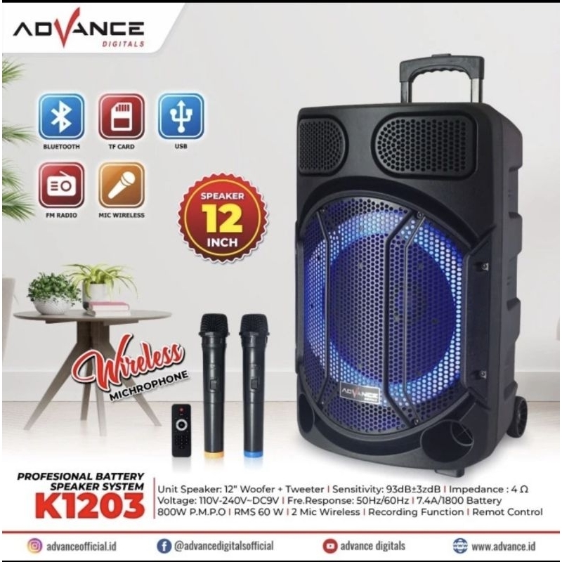 Speaker Advance K1203 Portable 12" Bluetooth Salon Aktif