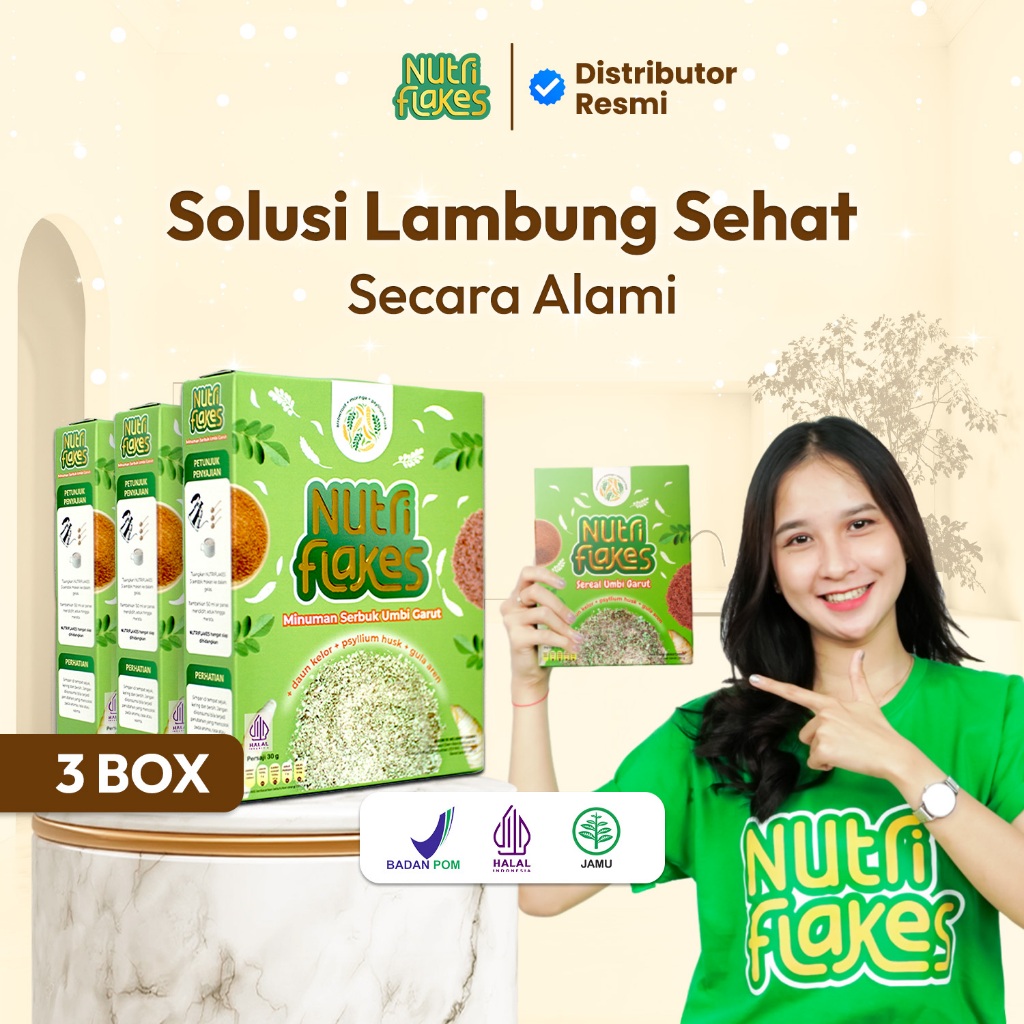 

Nutriflakes 3 Box Sereal Umbi Garut Minuman Sehat Solusi Ampuh Asam Lambung Maag dan Gerd