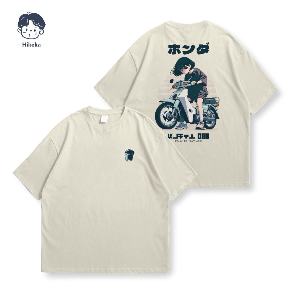 Oversize Tshirt Cotton Combed 24s - Hikeka Kaos Oversize Jepang Model Motor C80 - Warna Beige Cream