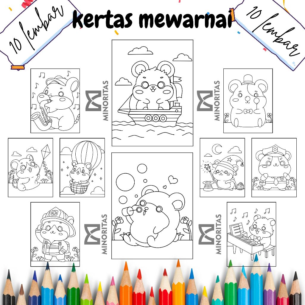 

10 Lembar Kertas Mewarnai HAMSTER A (TERMURAH DI SHOPEE) Tebal 80 gsm