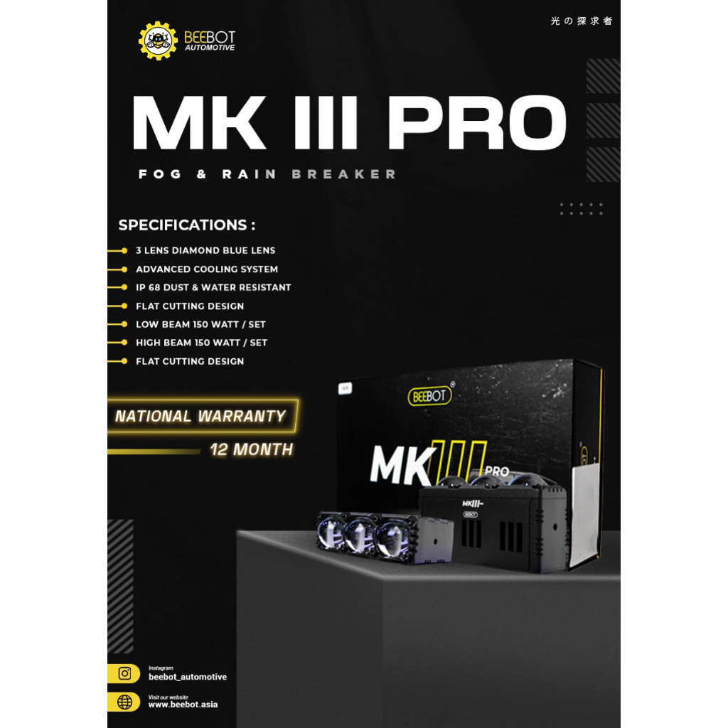 BEEBOT MINI PROJETOR / LAMPU TEMBAK - MK III PRO 3 MATA 150WATT
