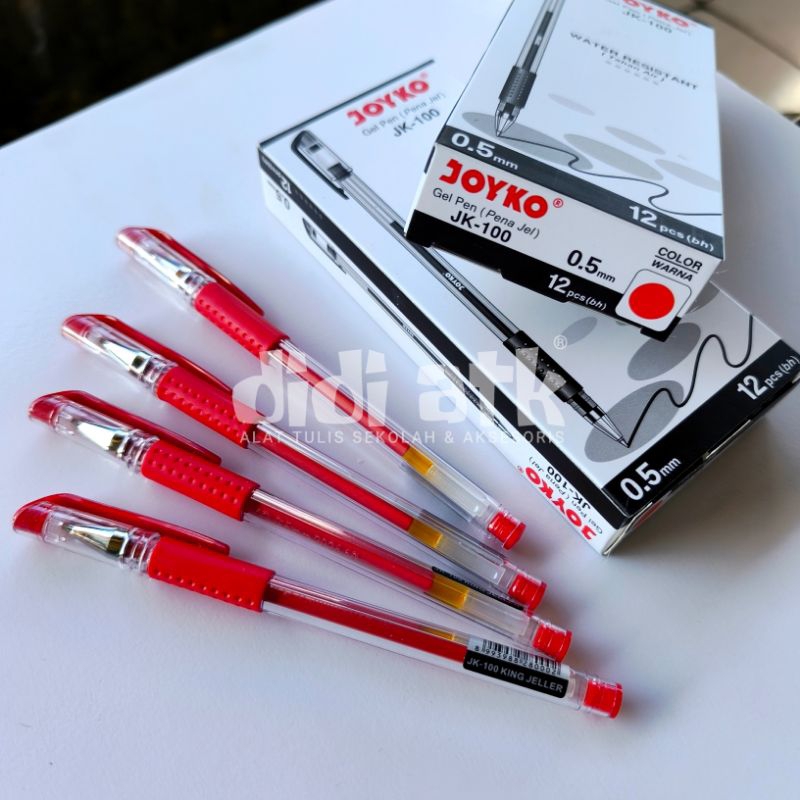

Pulpen Cair Joyko JK-100NT Warna Merah 0.5mm 1 Pak Isi 12 Pcs - Pen Tinta Gel