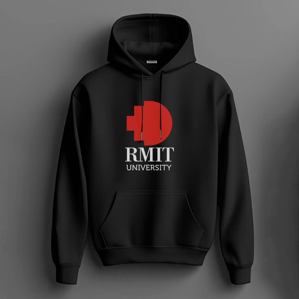 Hoodie RMIT University Sweater Fleece Hood Black Hitam Cloth