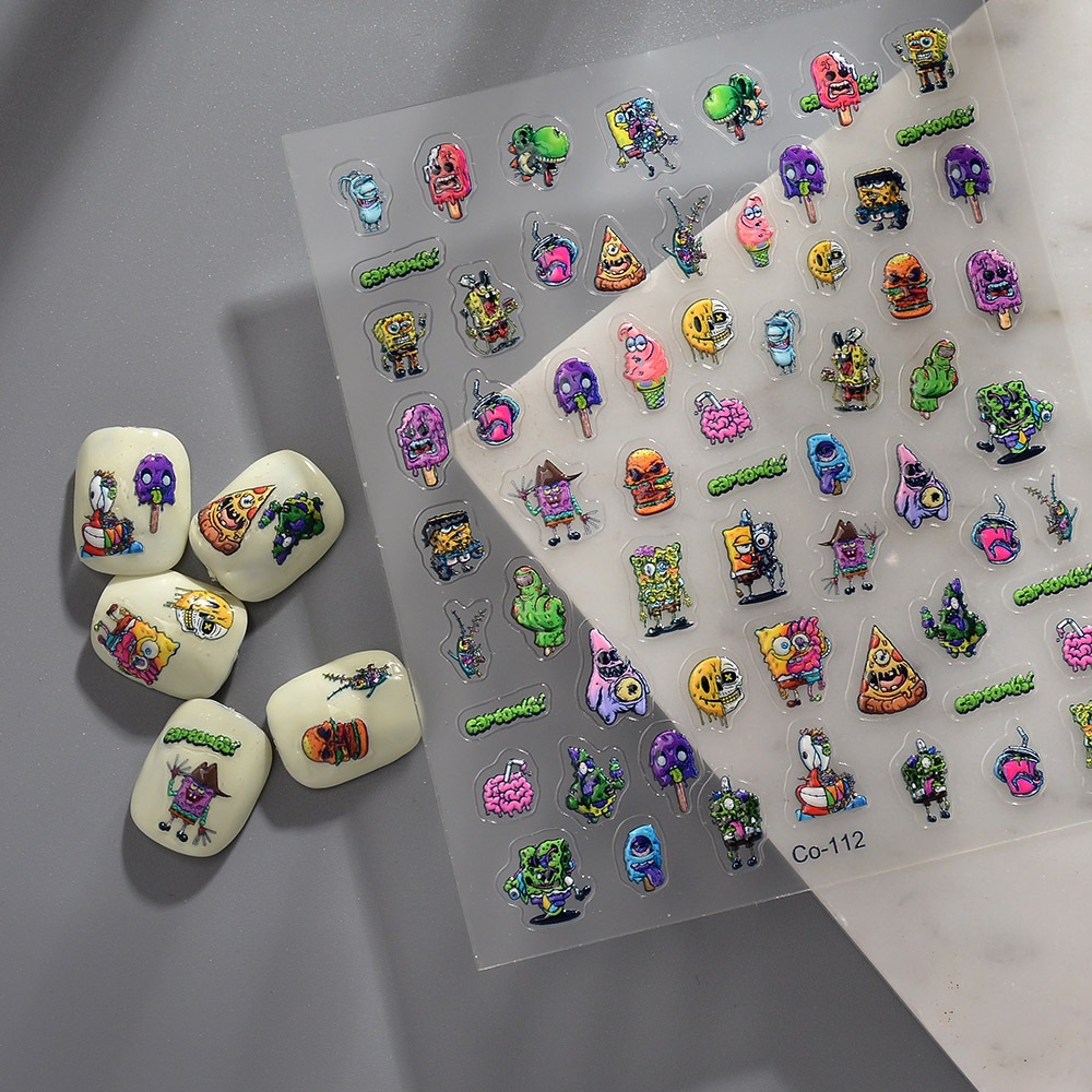 Stiker Kuku 3D Spongebob Halloween Nail Sticker 5D Timbul Cartoon Spongebob Premium Spongebob Zombie