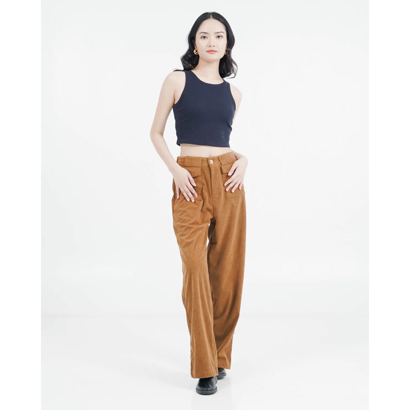 PRELOVED_Enzy Storia X This Is April Celana Panjang Wanita Kekinian ES Nimue Corduroy Pants Brown