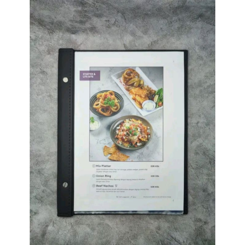

BUKU MENU SATUMUKA MODEL BAUT UKURAN A4 BAHAN KULIT