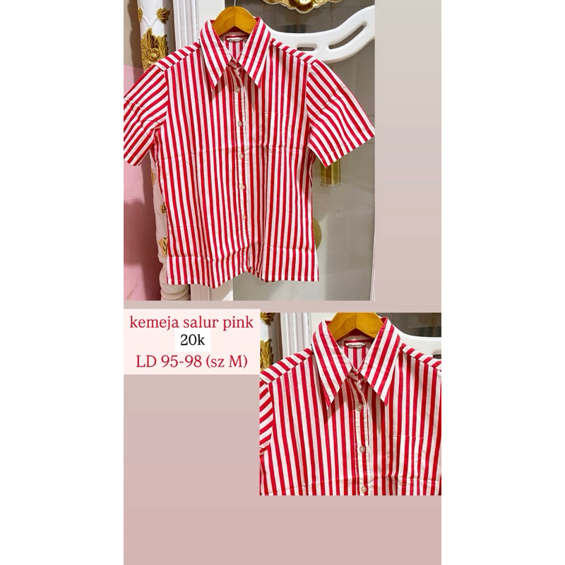 kemeja salur pink