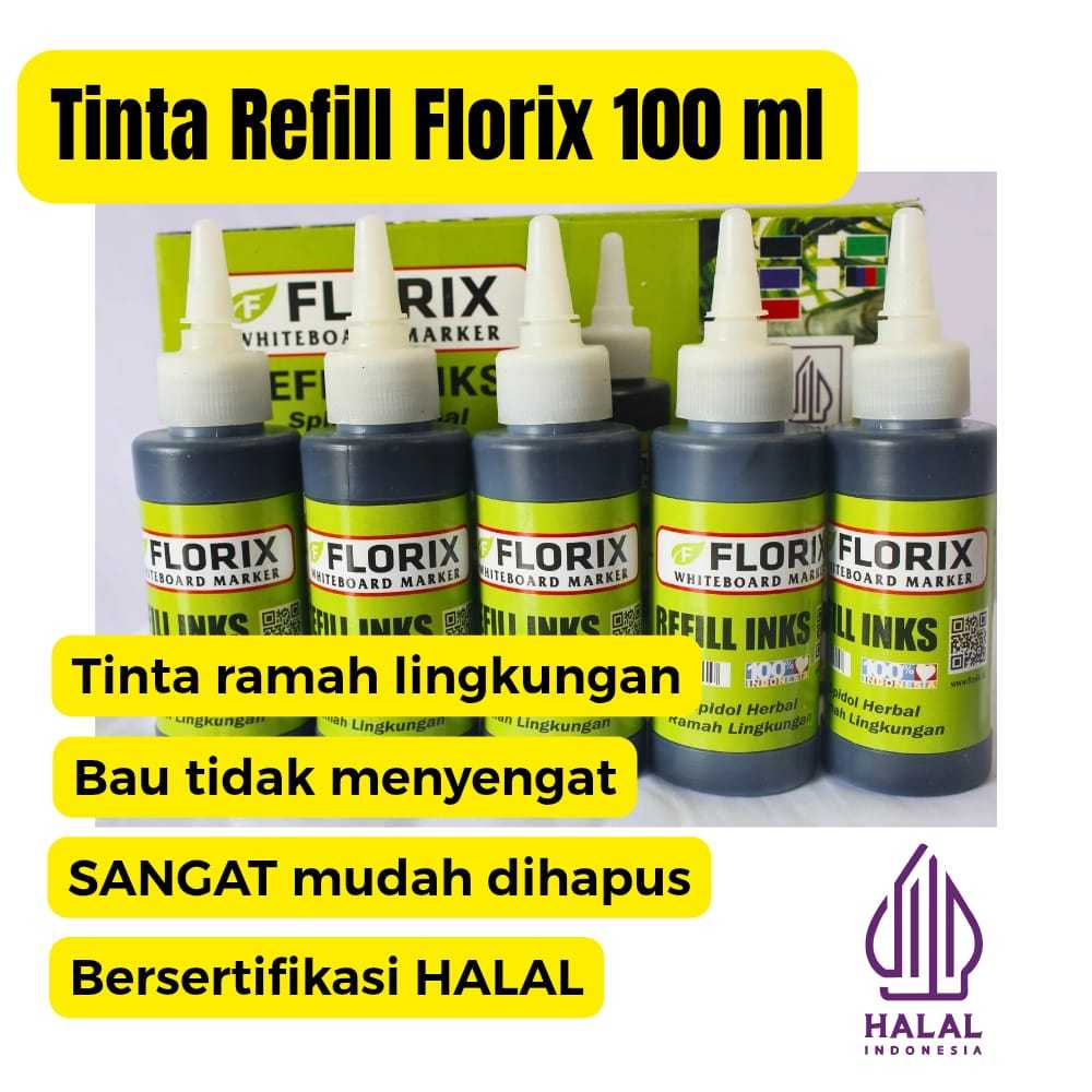 

Tinta Spidol Whiteboard Florix 100ml Isi 5 Botol - Tinta Refill RAMAH LINGKUNGAN