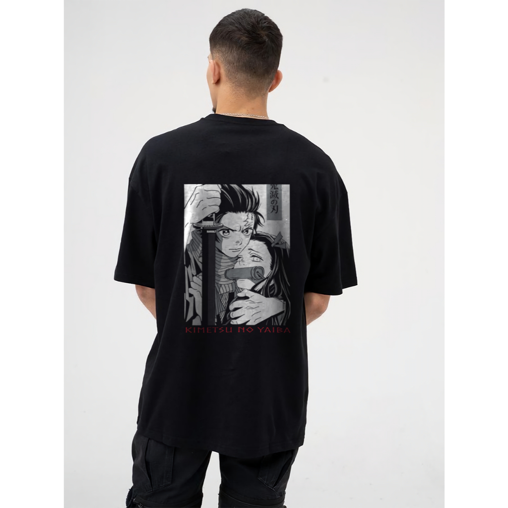 Kaos Desain "Demon Slayer" Tanjiro & Nezuko BlackWhite Kaos Keren Untuk Cewek dan Cowok/ Kaos Murah 