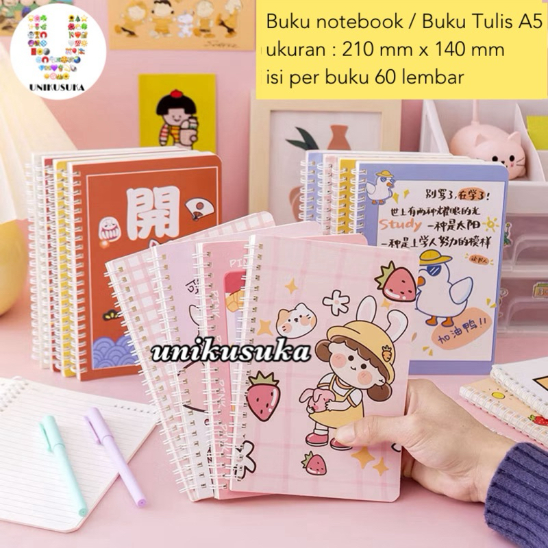 

[UNIKUSUKA] Buku Notebook Aesthetic A5 Buku tulis ring karakter isi 60 lembar