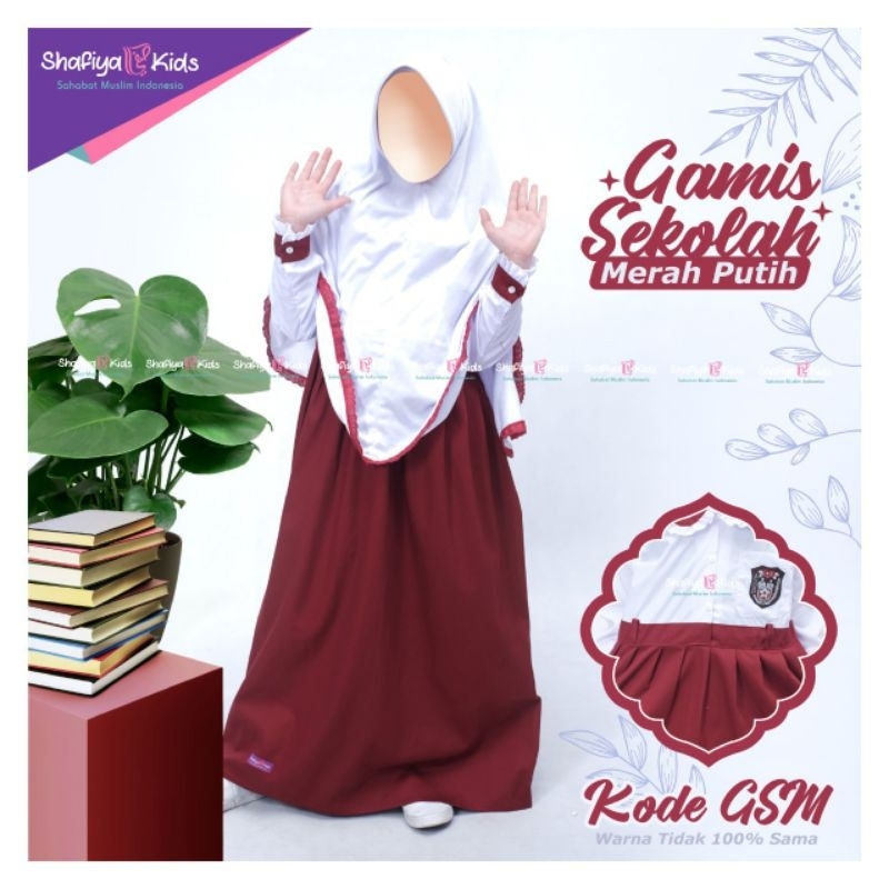 Gamis Anak Sekolah Shafiya Kids Merah Putih Pramuka Putih Hijau Putih Hitam Putih Putih