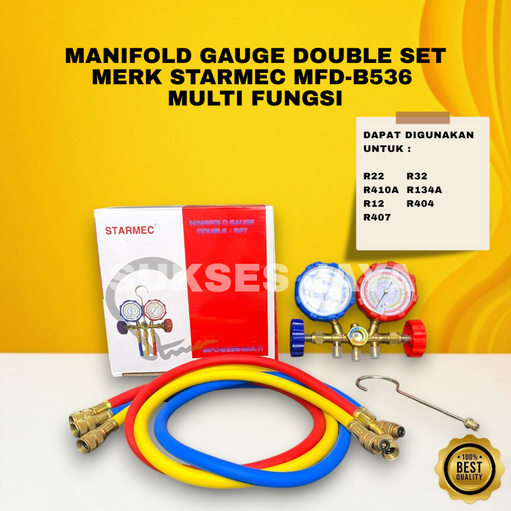 MANIFOLD GAUGE DOUBLE SET MERK STARMEC MFD-B536 / MULTI FUNGSI / ALAT UKUR TEKANAN FREON AC R22 R134