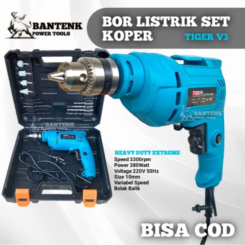 MESIN BOR TIGER 103 V3 KOPER LENGKAP. .BOR BOLAK BALIK BOR 10MM BISA BOR KAYU, BESI, TEMBOK, BAJA RI