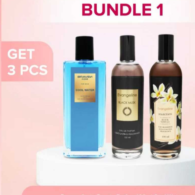 [GET 3] Parfum Braven code CooL WateR Evangeline black musk, Evangeline Black vanilla 100ml  Eau De 