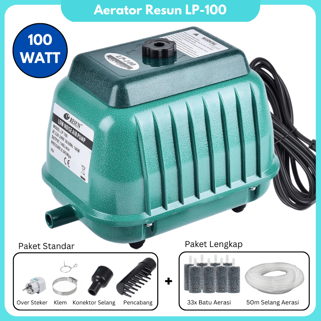 Pompa Aerator Resun LP 100 Pompa Gelembung Udara Kolam Ikan Mesin Blower Aerasi Kolam Koi
