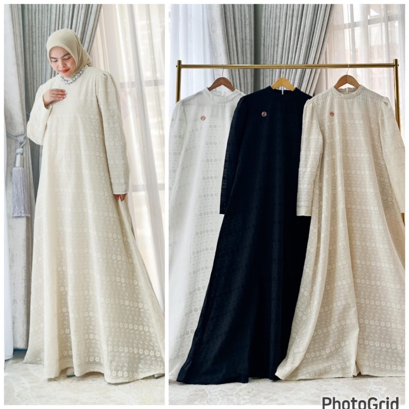 BIANCA dress katun bordiri marevi,gamis hitam putih premium mewah kekinian wanita muslim