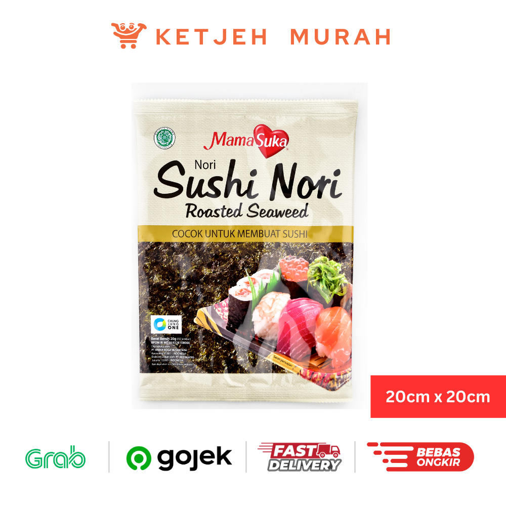 

Sushi Nori Roasted Seaweed Mamasuka 20 Gram Ukuran 20cm x 20cm