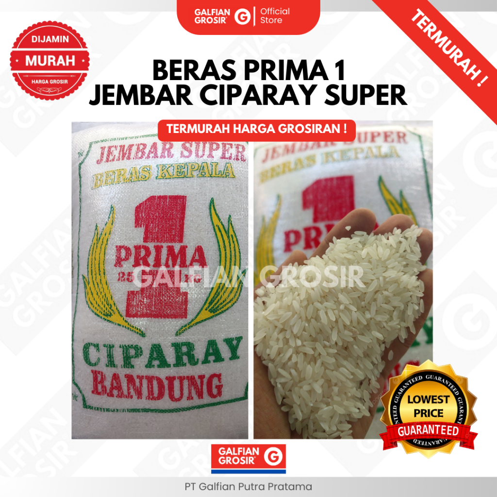 

BERAS PRIMA1 JEMBAR CIPARAY BANDUNG PREMIUM ISI 1 KG