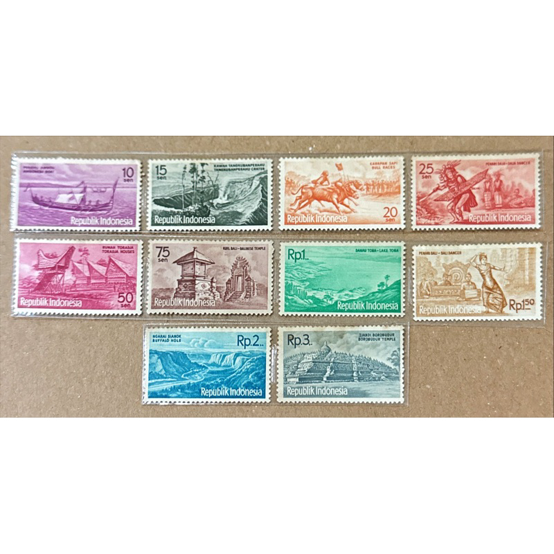 

(BA) PRANGKO INDONESIA 1961 PARIWISATA 10V COMPLIT SET MNH.