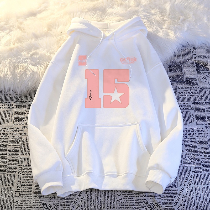 XZHAINV Sweater wanita Korea, sweater kebesaran kelas atas | Hoodie wanita | Pola cetak angka 15 ber