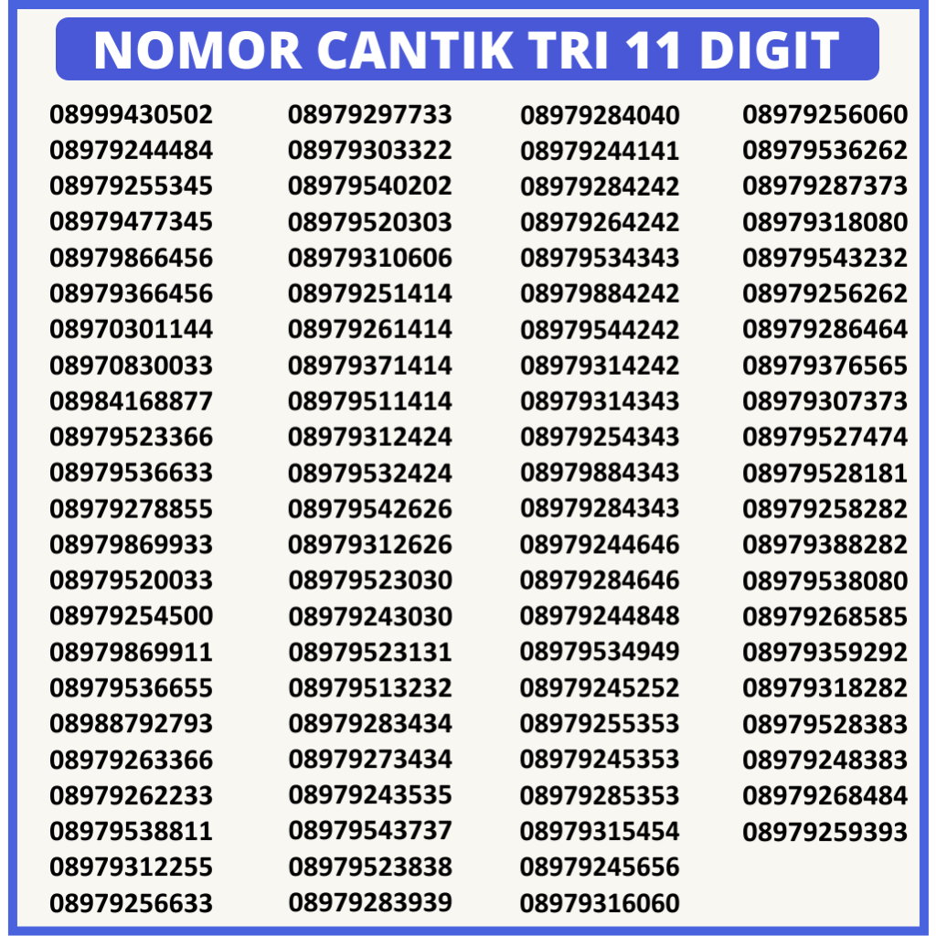 NOMOR CANTIK TRI AON 11 DIGIT  PERDANA 3 NOMER CANTIK 3 KARTU TRI CANTIK
