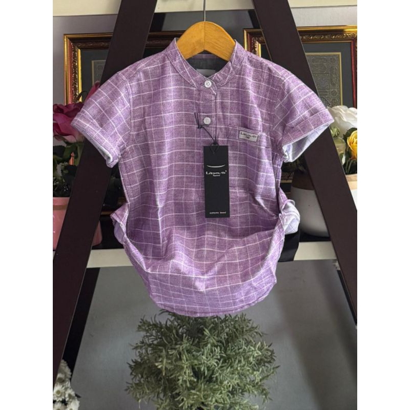 kurta lengan pendek bahan flanel motif kotak kotak