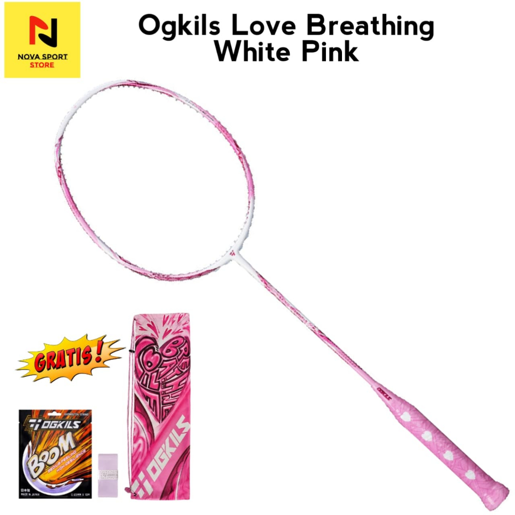 Ogkils Raket Badminton Love Breathing White Pink