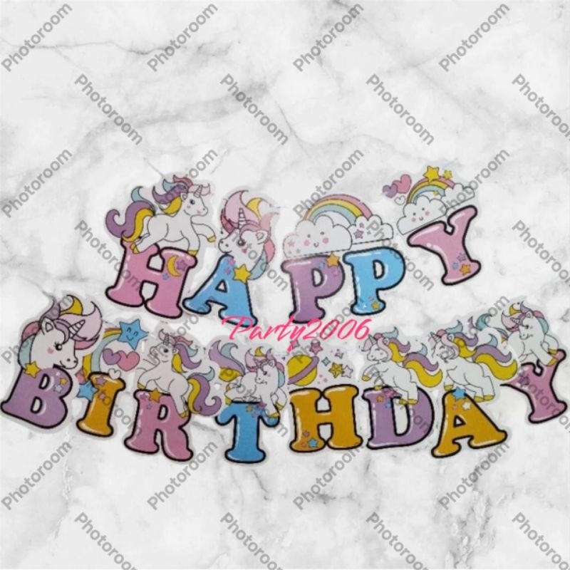 Banner Ulang Tahun Jumbo Unicorn / Banner Tulisan Happy Birthday