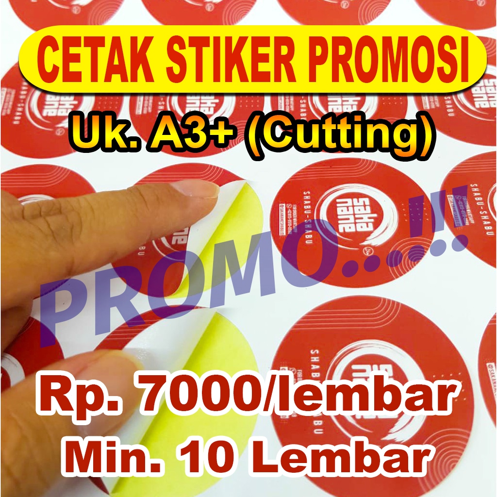 

CETAK STIKER PROMOSI A3+ (sudah potong kiss cut) Min. 10 Lembar A3 Harga Promo