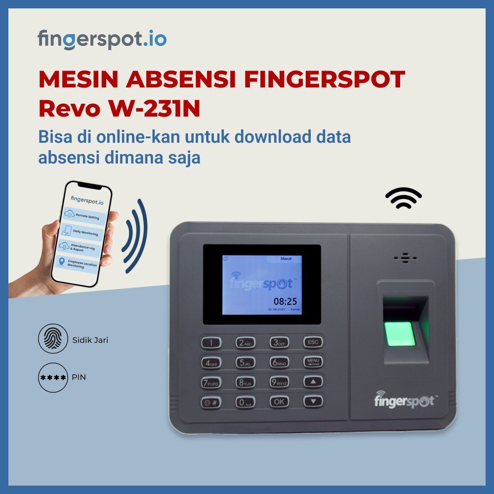 Paket Online Mesin Absensi Finger Print (Sidik Jari) Fingerspot Revo W-231N WIFI & Aplikasi Fingersp