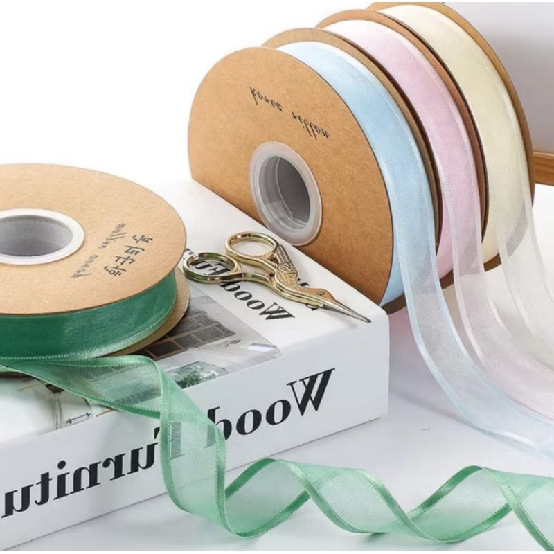 

Dhiya Florist - Pita Organza List Satin Ribbon 25 mm Per 5 Yard ( 450 cm / 4,5 m) Pita Organdi list Satin Pita Parcel Gift Hampers Pita Organdi Ribbon 2,5 cm DIY Crafts Grossgrain Tapes Card Wrapflower Bouquet Dekorasi Kado