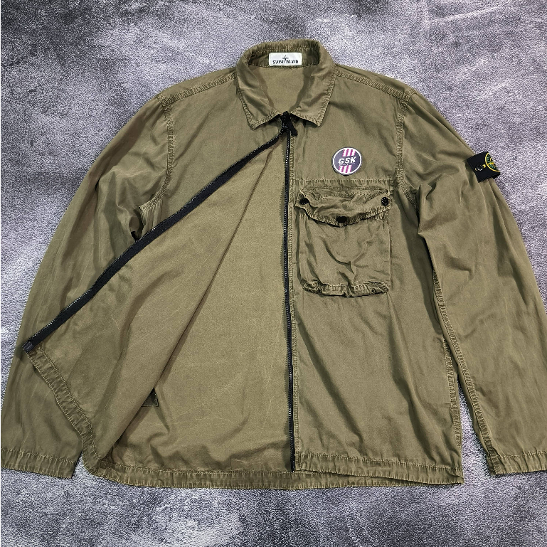 Overshirt Stone Island Zip Pocket Green Olive