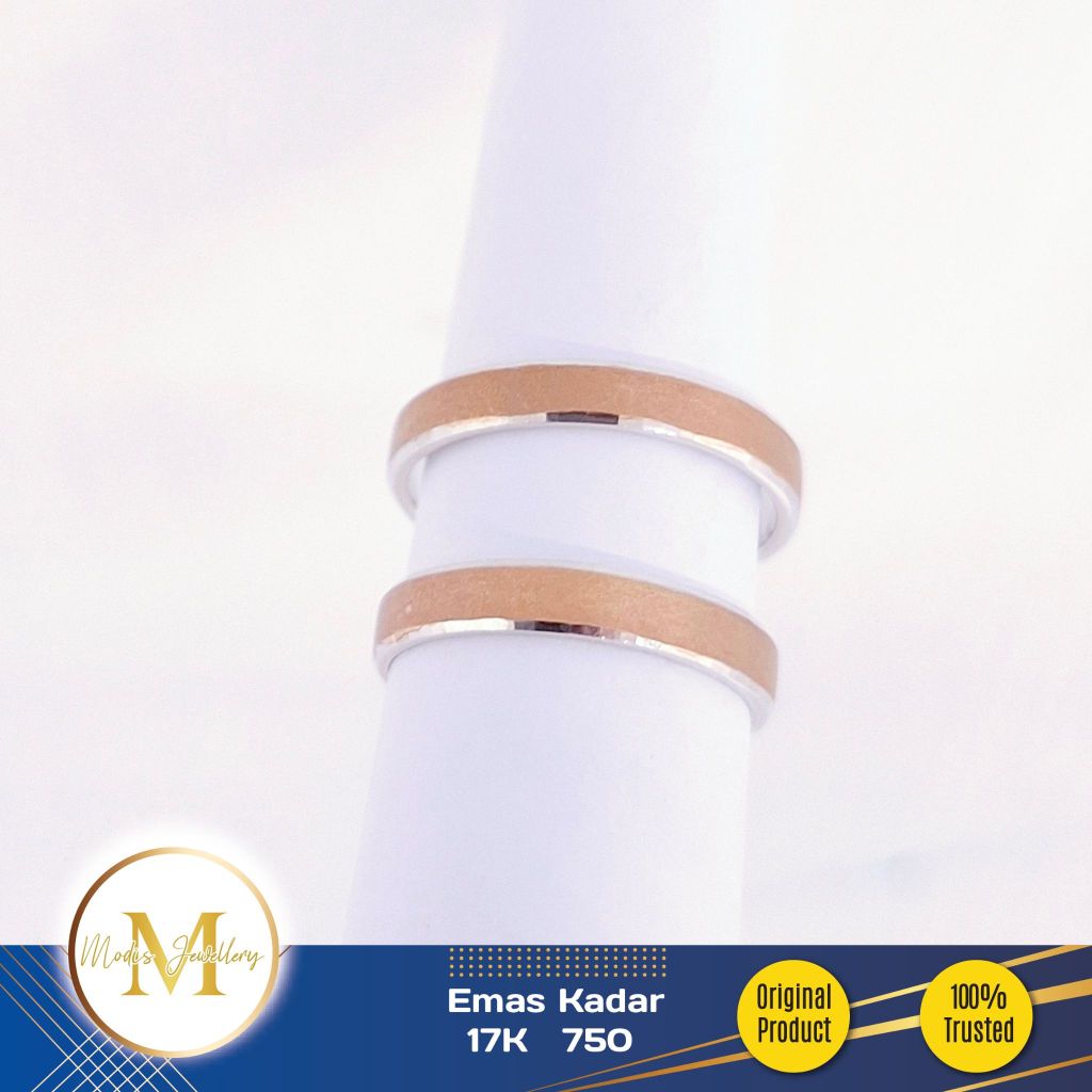 MODIS JEWELLERY - Cincin Kelingking/Anak Doff Kilap Kombinasi Putih Rosegold - Emas 17k  750