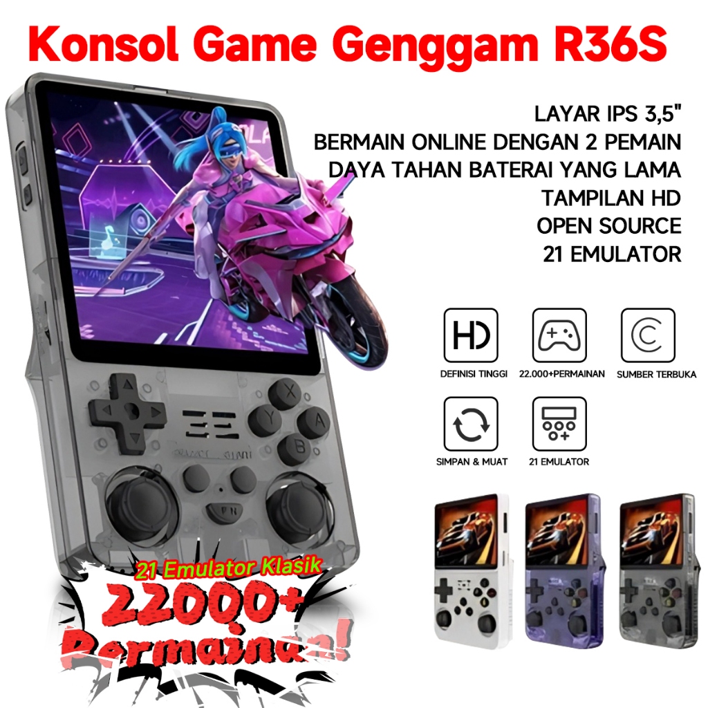 【Barang Baru】Game R36S Handheld Retro 18000+ Mini Arcade Game Portable Console Game Boy PSP/PS1/Nint