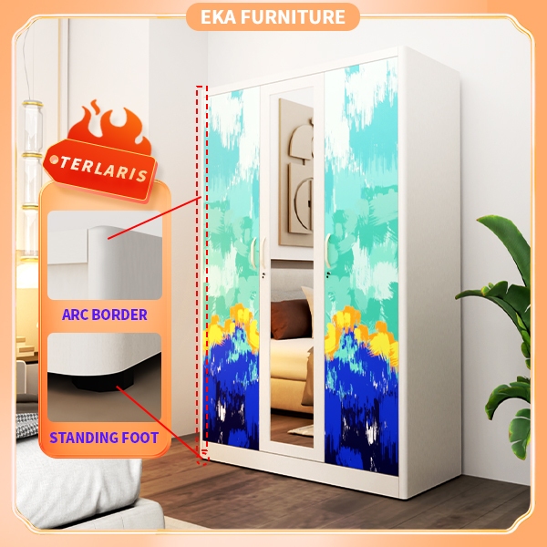 Lemari Pakaian Besi 3 Pintu | Lemari Baju Besi 3 Pintu | Lemari Pakaian baja 3 Pintu Sliding