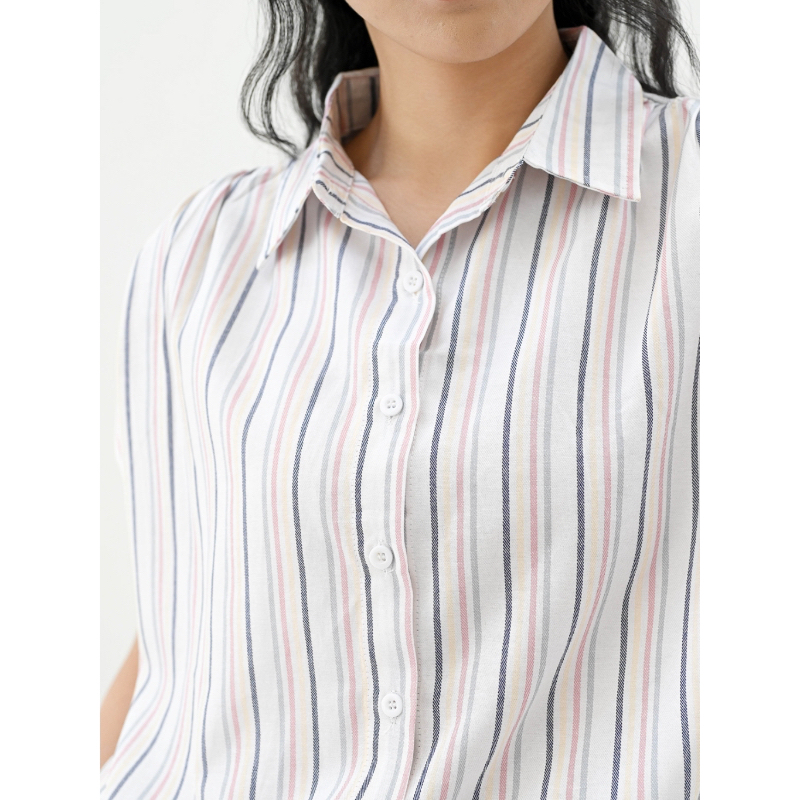MASCOT Kemeja Blouse Salur Wanita Serut Tengah Bahan Katun Tokyo M.2425