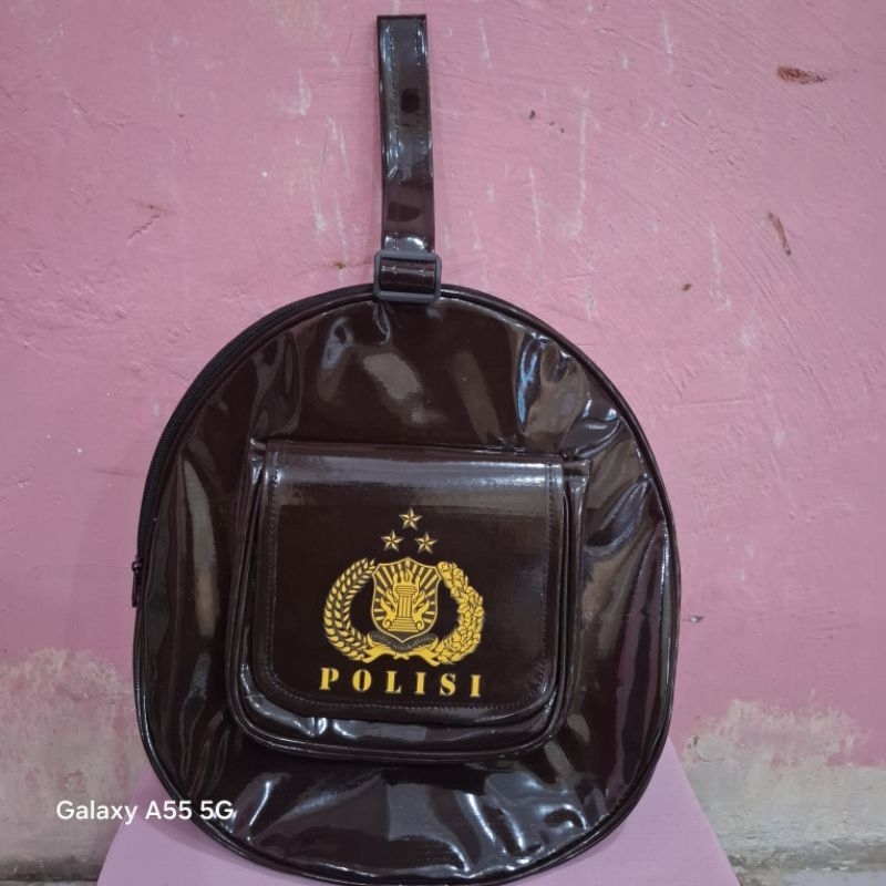 TAS PET POLISI // SARUNG TOPI PET POLISI Bahan kilap