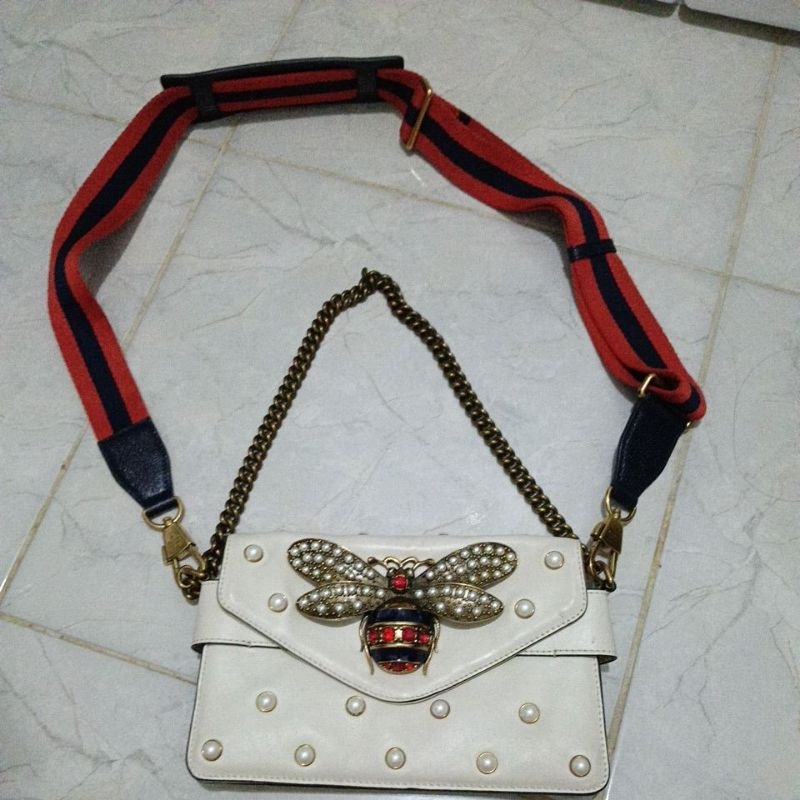 guccong lebah tas kulas PL prelove putih Sling kulas gucci salee